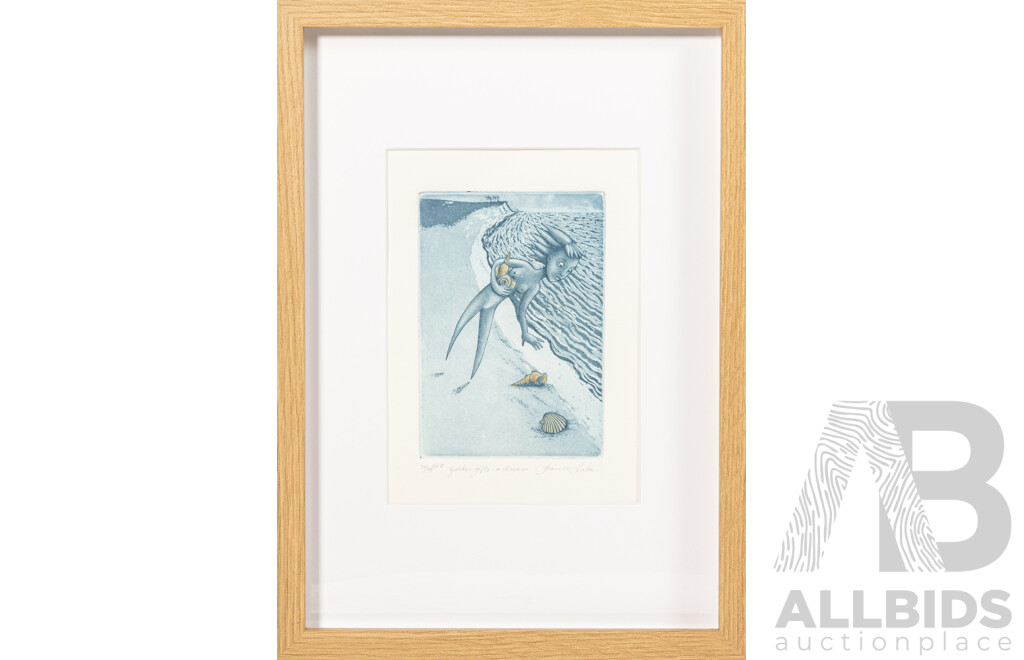 Frances Luke (20th Century, Australian), Golden Gifts - a Dream, Original Hand Coloured Limited Edition Etching, 32 x 23 cm (frame)