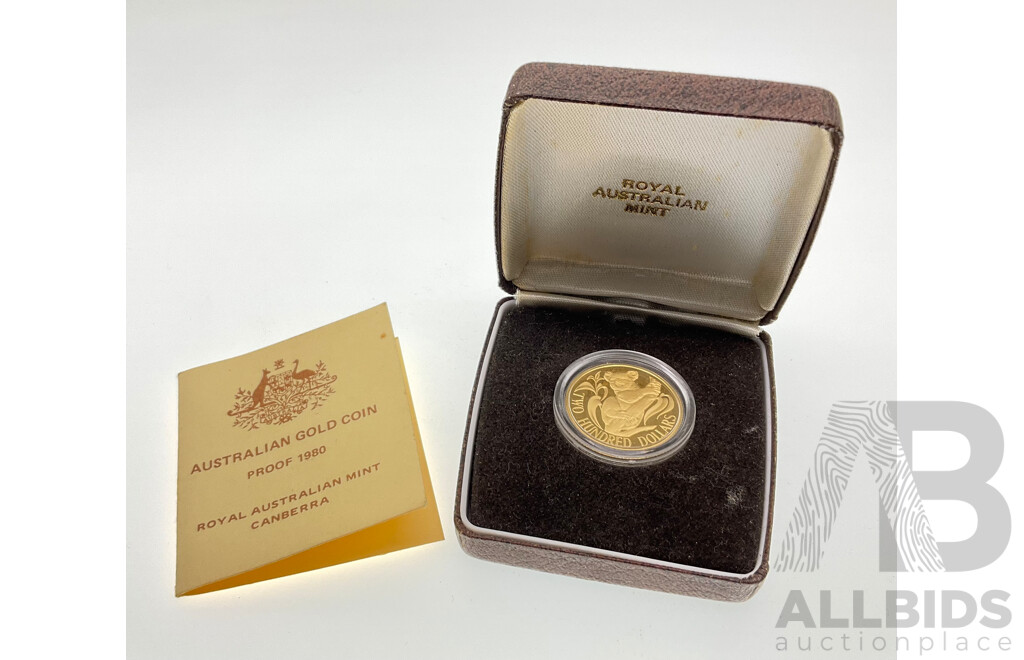 Australian RAM 1980 Gold Two Hundred Dollar Proof Coin, Australian Koala Bear .916