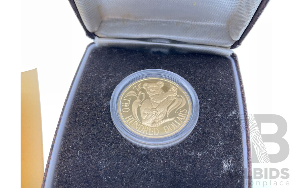 Australian RAM 1980 Gold Two Hundred Dollar Proof Coin, Australian Koala Bear .916