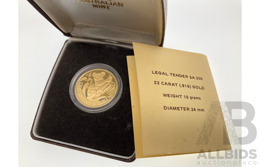 Australian RAM 1980 Gold Two Hundred Dollar Proof Coin, Australian Koala Bear .916