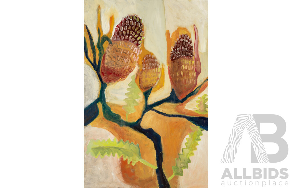 Artist Unknown, (20th Century), Still Life - Study of Banksias & Plants in Pot, Wonderful Original Pair of Oils on Canvas, 91 x 61 cm (frame) (2)