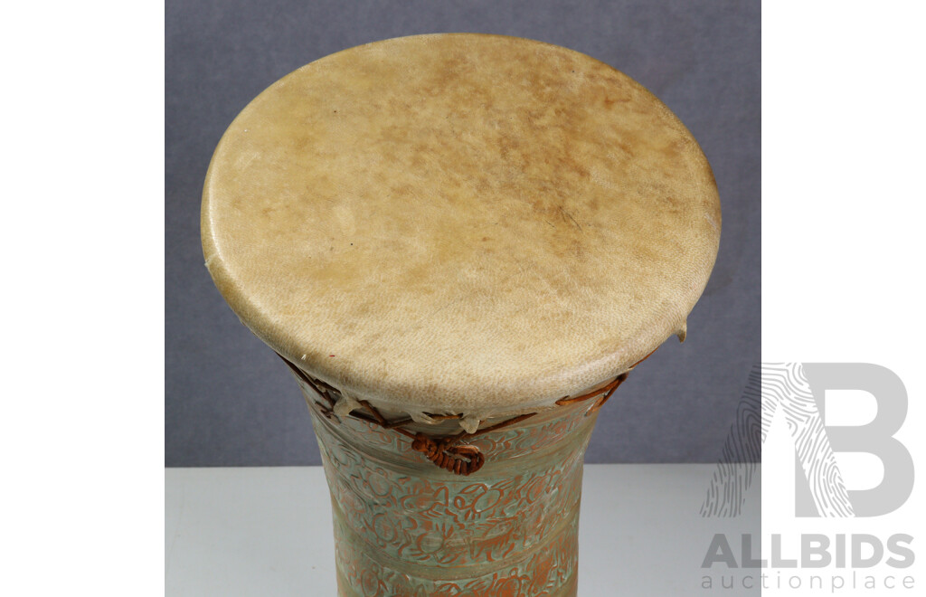 Retro Studio Pottery Drum with Leather Skin with Turtle and Crab Motif Decoration