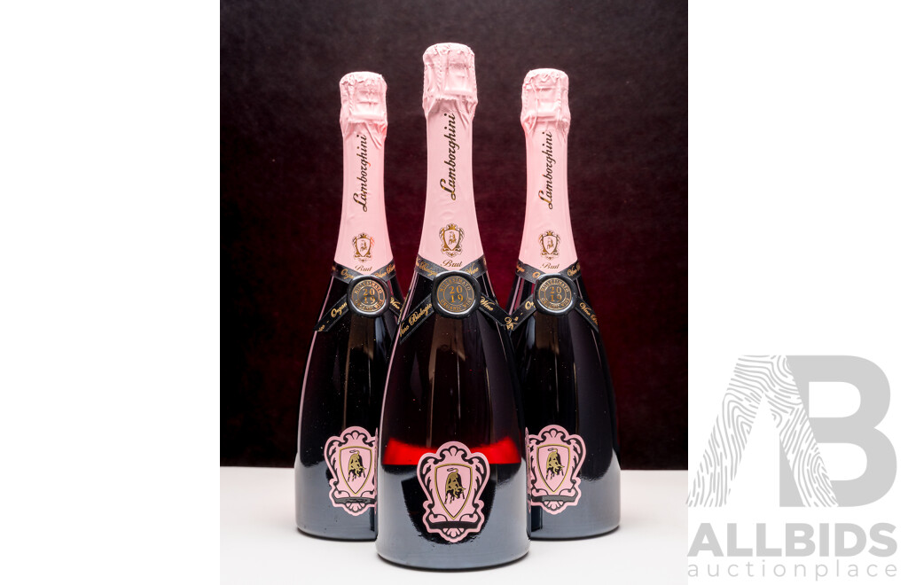 Lamborghini The Legend Rose Metodo Classico Vintage Organic Sparkling Pinot Noir 750ml - Lot of 3 Bottles - Total RRP $867