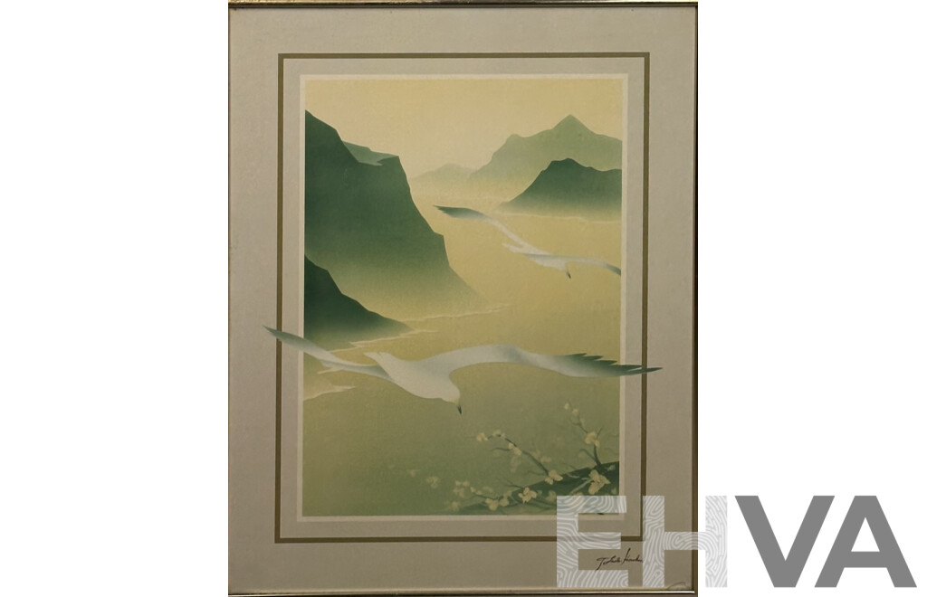 T. Lesla Howken, (20th Century) Birds in Flight, Reproduction Poster Print of Original, 71.5 x 56 cm (frame)