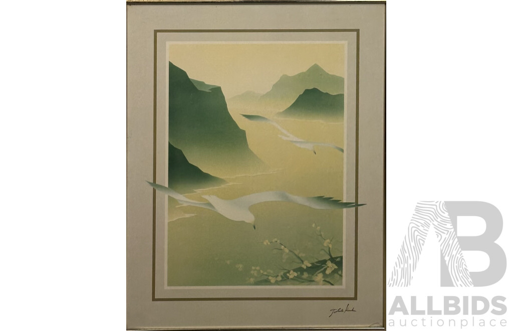 T. Lesla Howken, (20th Century) Birds in Flight, Reproduction Poster Print of Original, 71.5 x 56 cm (frame)