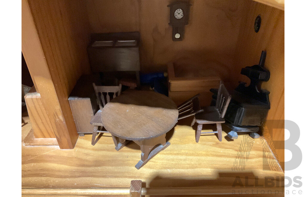 Fantastic Retro Australian Hand Made Wooden Dolls House by Kinderplay Bristoys Victoria, with Collection Furniture & Fittings Purchased From Mary Merritt Doll Museum, USA