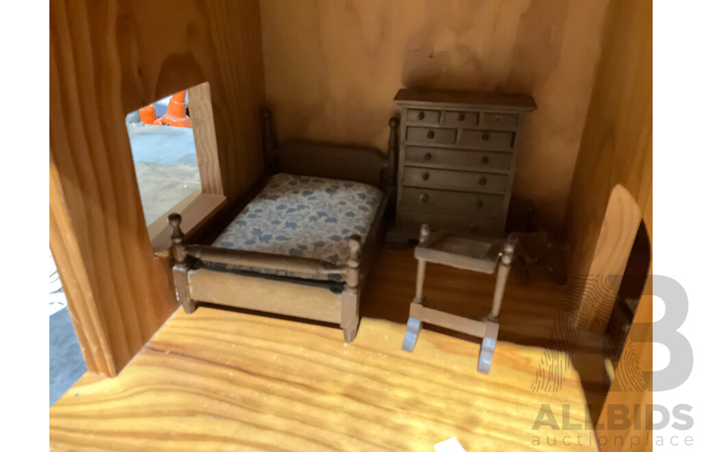 Fantastic Retro Australian Hand Made Wooden Dolls House by Kinderplay Bristoys Victoria, with Collection Furniture & Fittings Purchased From Mary Merritt Doll Museum, USA
