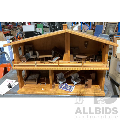 Fantastic Retro Australian Hand Made Wooden Dolls House by Kinderplay Bristoys Victoria, with Collection Furniture & Fittings Purchased From Mary Merritt Doll Museum, USA