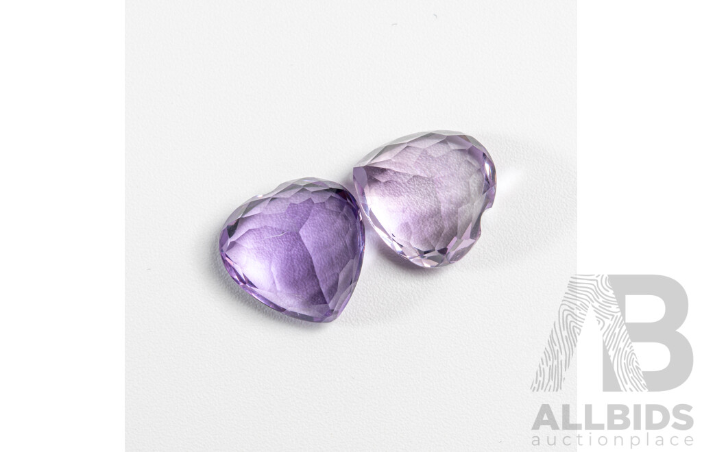 Amethyst (2) Mid Purple Heart Cut Gemstones, 11.95ct