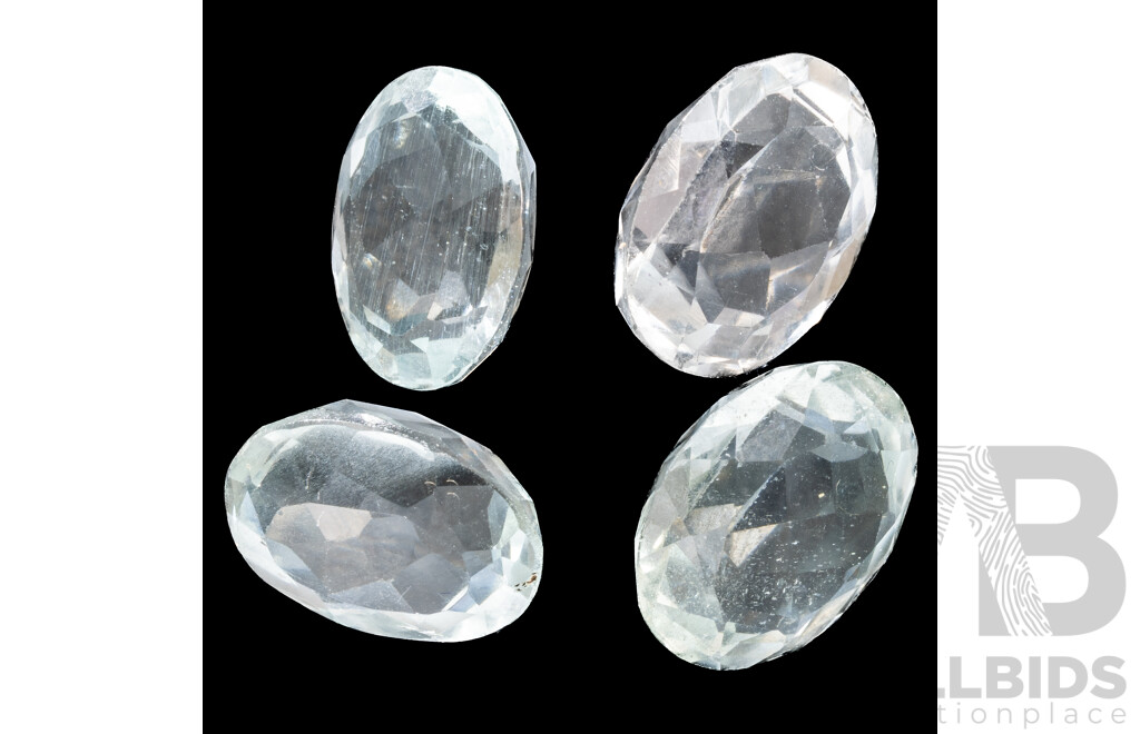 Aquamarine (4) Natural Oval Cut Palest Blue-white Gemstones, 19.80ct