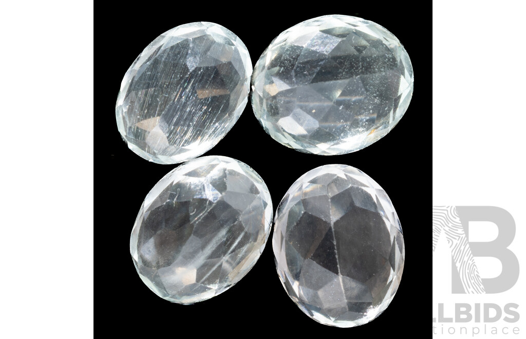 Aquamarine (4) Natural Oval Cut Palest Blue-white Gemstones, 19.80ct