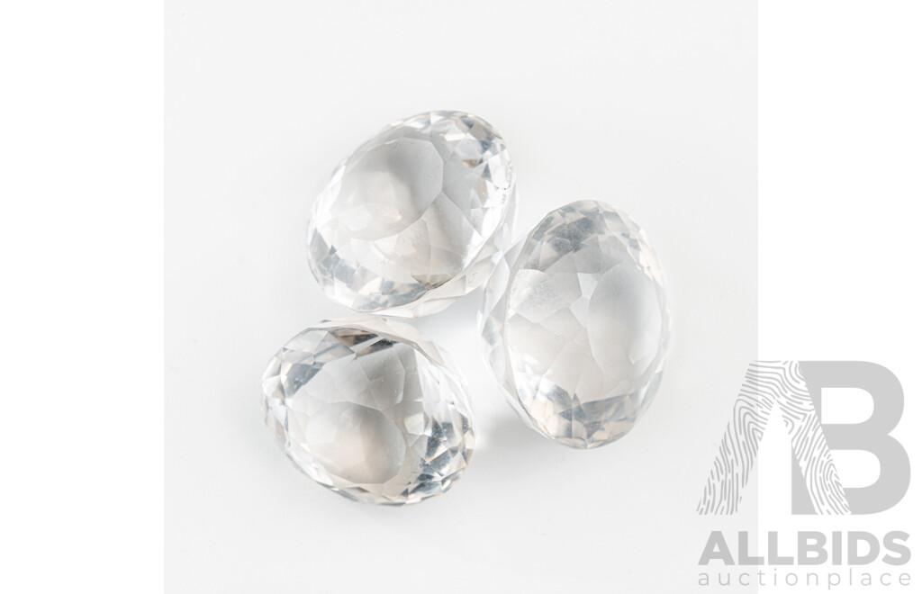 Quartz, (3) White Clean Round Brilliant Cut Gemstones, 76.91ct