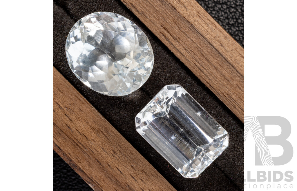 White Topaz (2) Natural Oval & Emerald Cut Gemstones, 19.20ct