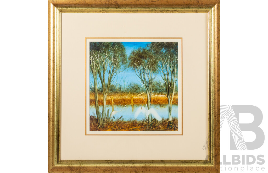 Pro Hart, (20th Century, Australian, 1928-2006), Swamp Birds, Oil on Board