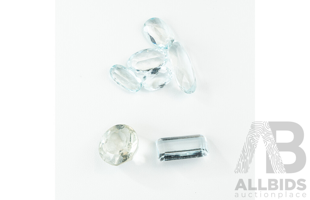 Aquamarine (7) Unset RBC, Oval & Emerald Cut Gemstones, 10.55ct