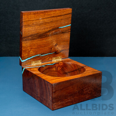 J Favosite Handmade Heavy Wooden Trinket Box with Inlaid Sterling Silver & Turquoise