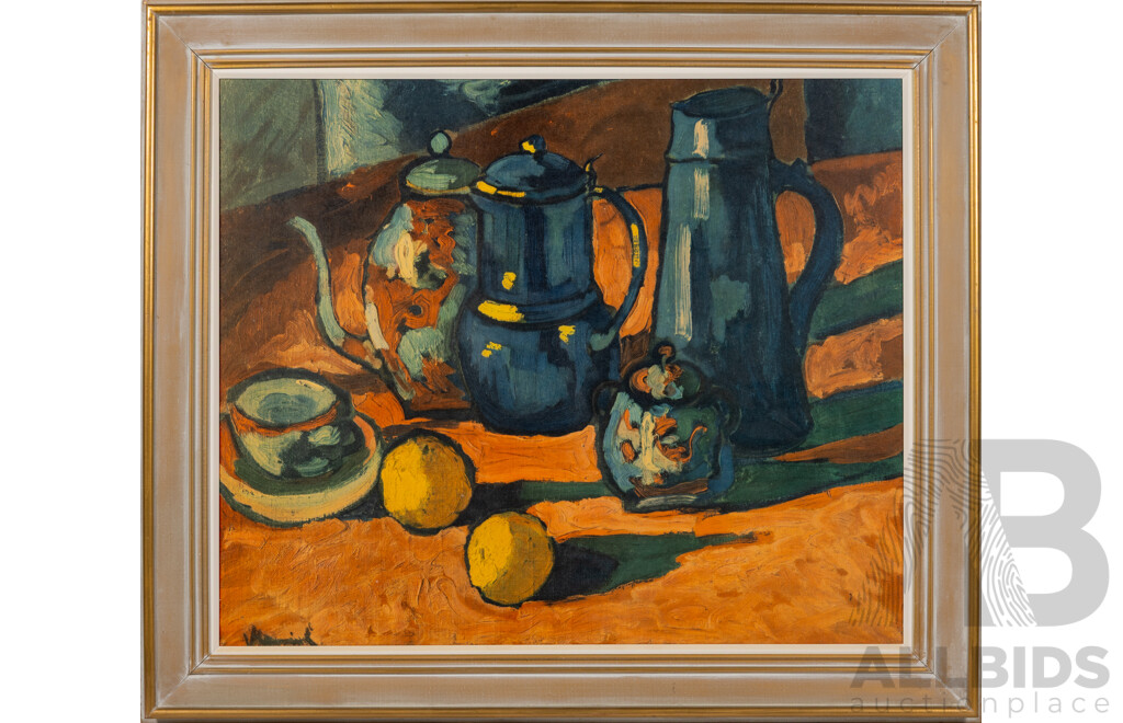 Maurice De Vlaminck, (Art Nouveau, French, 1876-1958), Still Life - Tea and Lemons, Vintage Quality Print of Original Oil on Cardboard From 1908, 58.5 x 67.5 cm (frame)