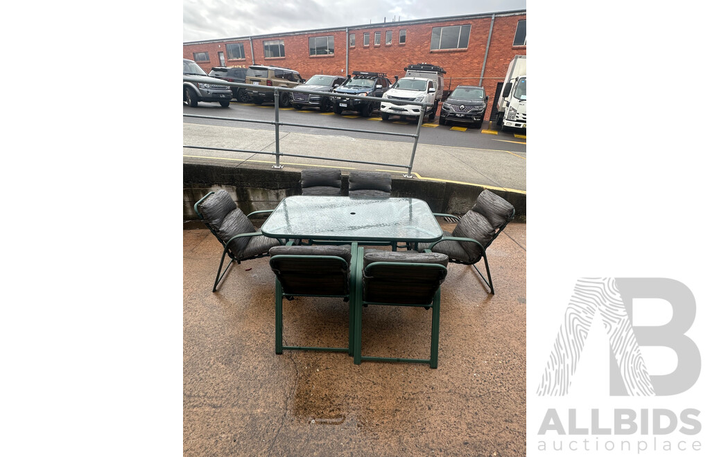 Metal Seven Piece Outdoor Suite with Glass Top Table