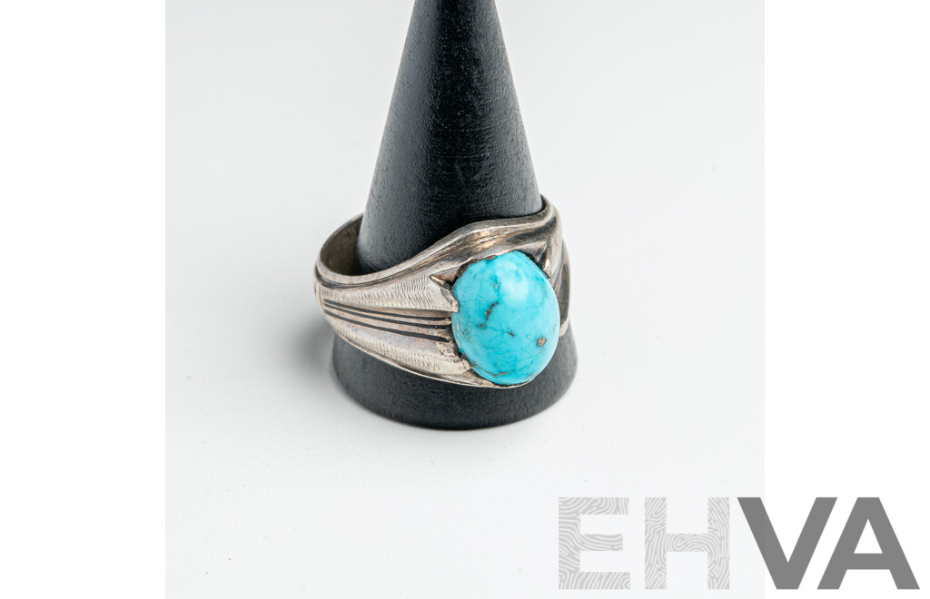 Sterling Silver Vintage Israeli Turquoise Ring, Size Z+++, 11.88 Grams