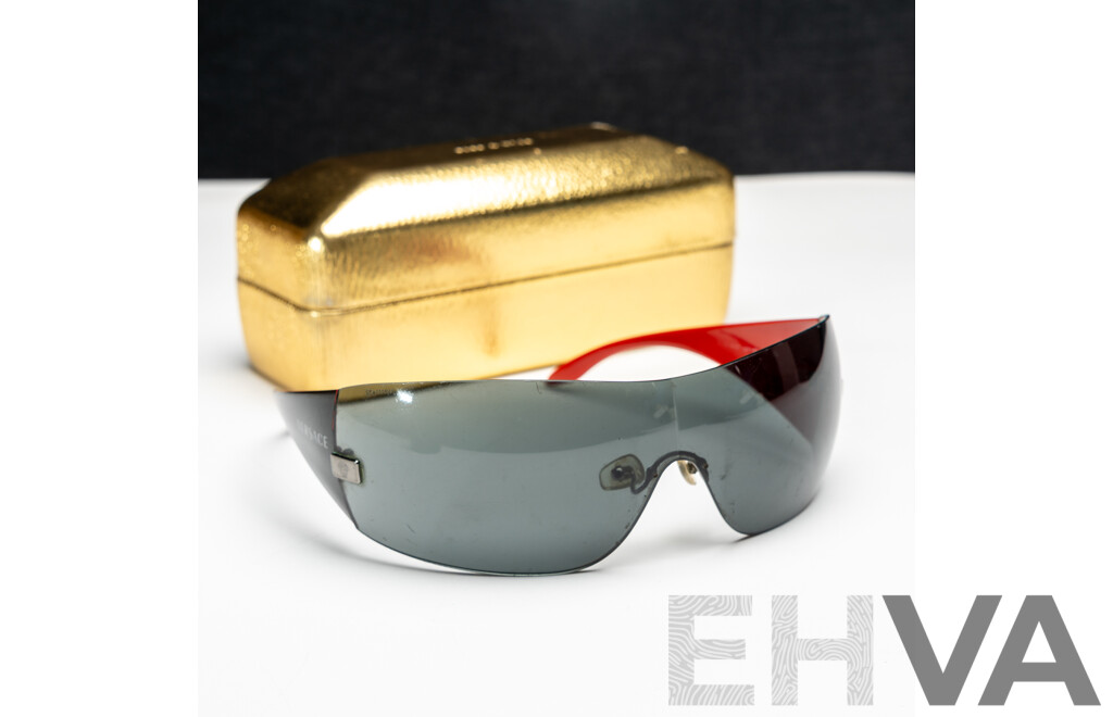 VERSACE Black Red Shield Wrap Sunglasses VE 2054 1001/87 115 3N 2O54