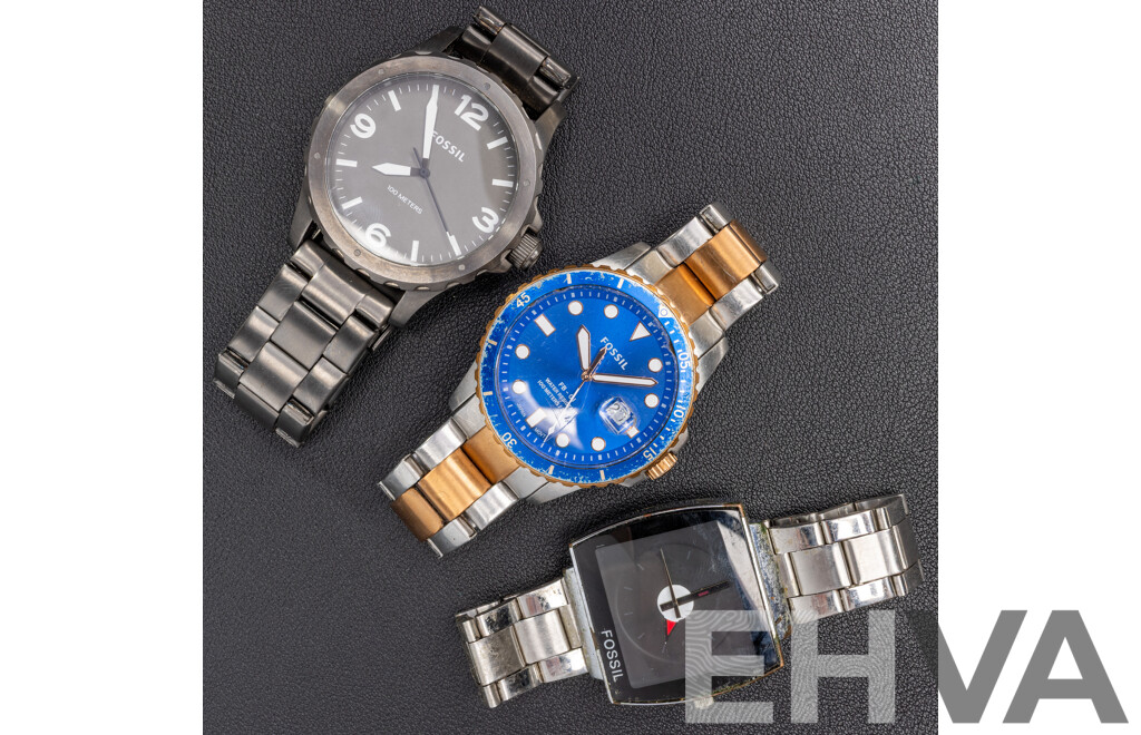 Collection of (3) Fossil Mens Watches, FS5654, JR1457 & FS0103
