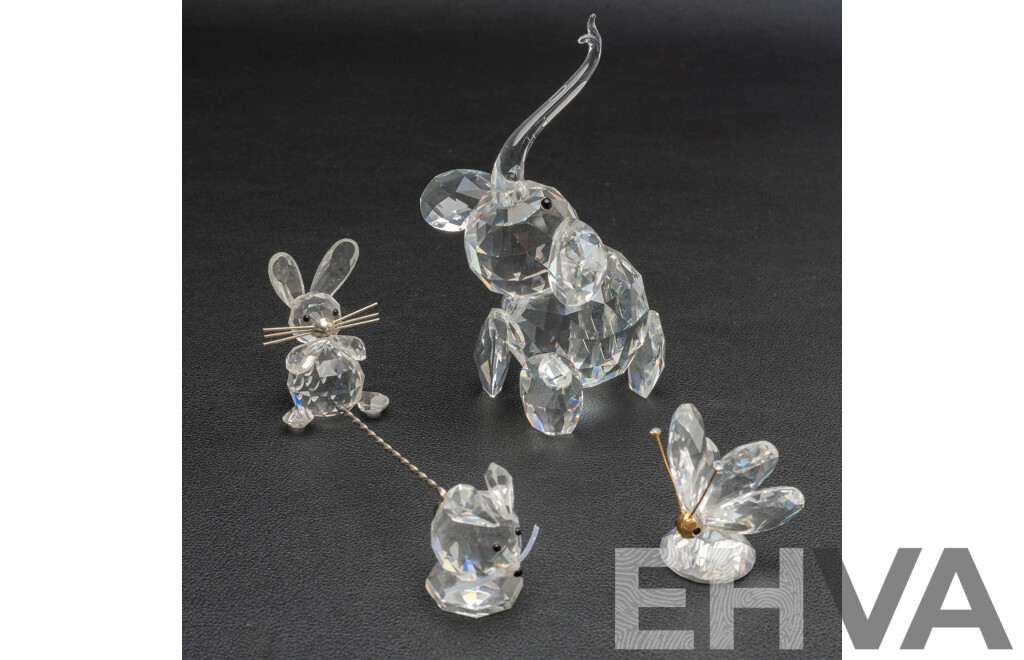 Collection of Swarvoski Crystal Animals - Elephant, Mouse, Butterfly & Rabbit