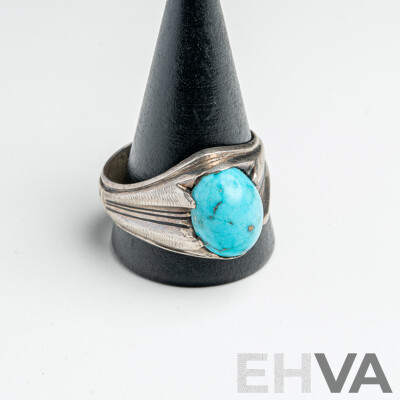 Sterling Silver Vintage Israeli Turquoise Ring, Size Z+++, 11.88 Grams