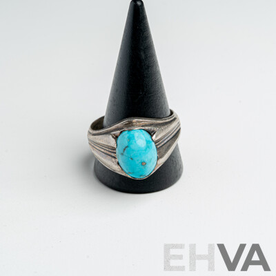 Sterling Silver Vintage Israeli Turquoise Ring, Size Z+++, 11.88 Grams