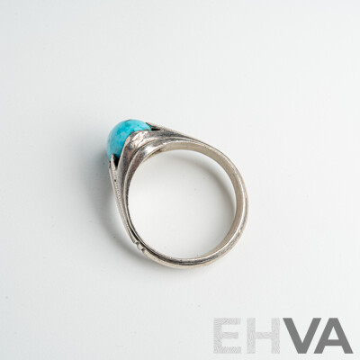 Sterling Silver Vintage Israeli Turquoise Ring, Size Z+++, 11.88 Grams