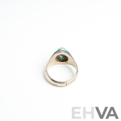Sterling Silver Vintage Israeli Turquoise Ring, Size Z+++, 11.88 Grams