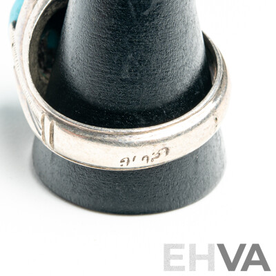 Sterling Silver Vintage Israeli Turquoise Ring, Size Z+++, 11.88 Grams
