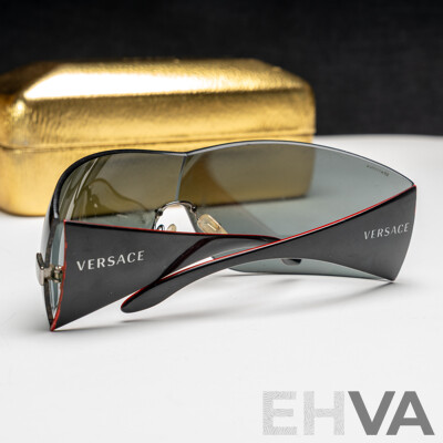 VERSACE Black Red Shield Wrap Sunglasses VE 2054 1001/87 115 3N 2O54