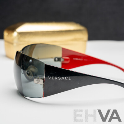 VERSACE Black Red Shield Wrap Sunglasses VE 2054 1001/87 115 3N 2O54