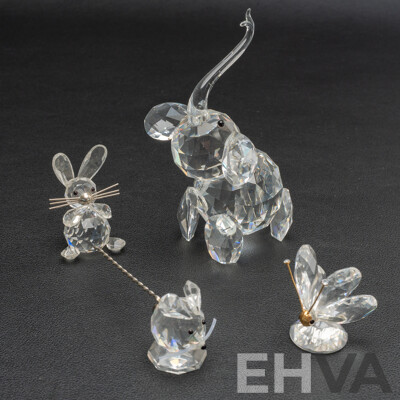 Collection of Swarvoski Crystal Animals - Elephant, Mouse, Butterfly & Rabbit
