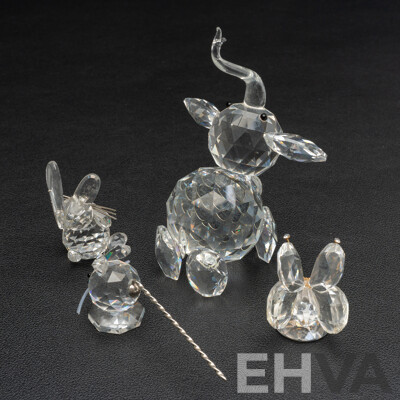 Collection of Swarvoski Crystal Animals - Elephant, Mouse, Butterfly & Rabbit