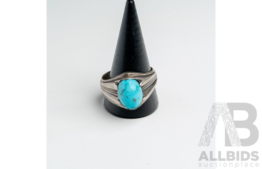 Sterling Silver Vintage Israeli Turquoise Ring, Size Z+++, 11.88 Grams
