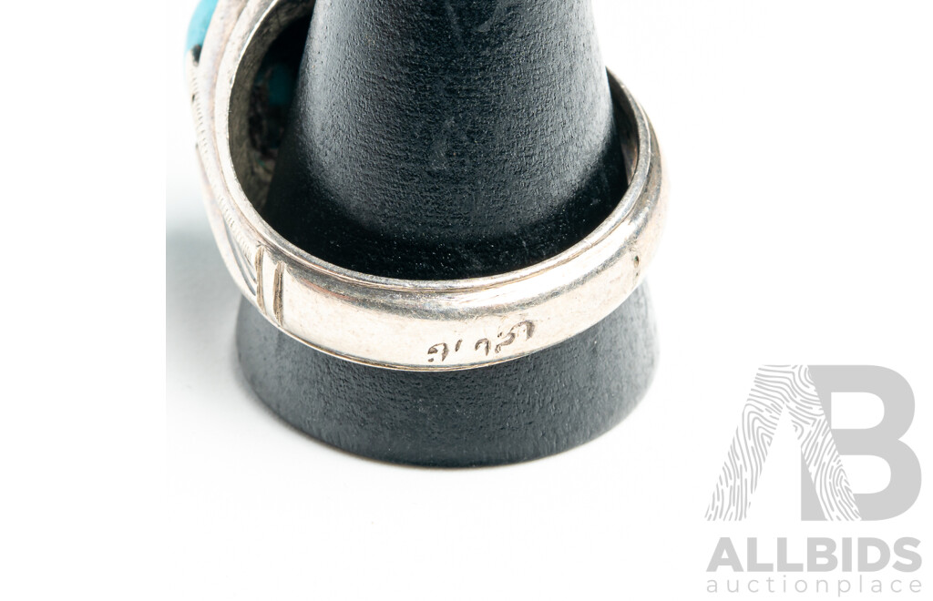 Sterling Silver Vintage Israeli Turquoise Ring, Size Z+++, 11.88 Grams