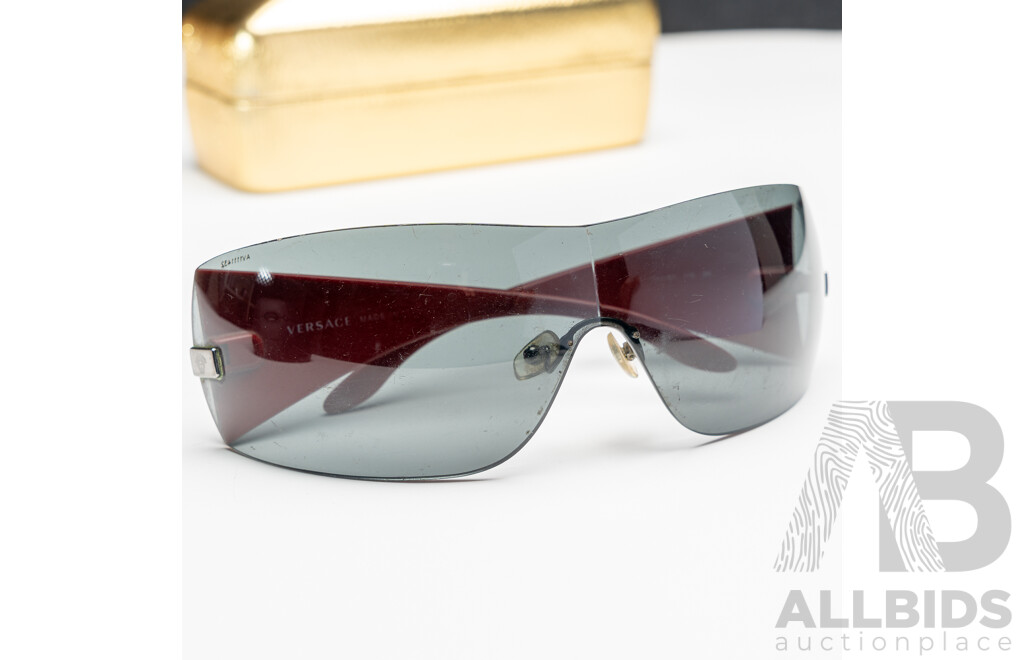 VERSACE Black Red Shield Wrap Sunglasses VE 2054 1001/87 115 3N 2O54