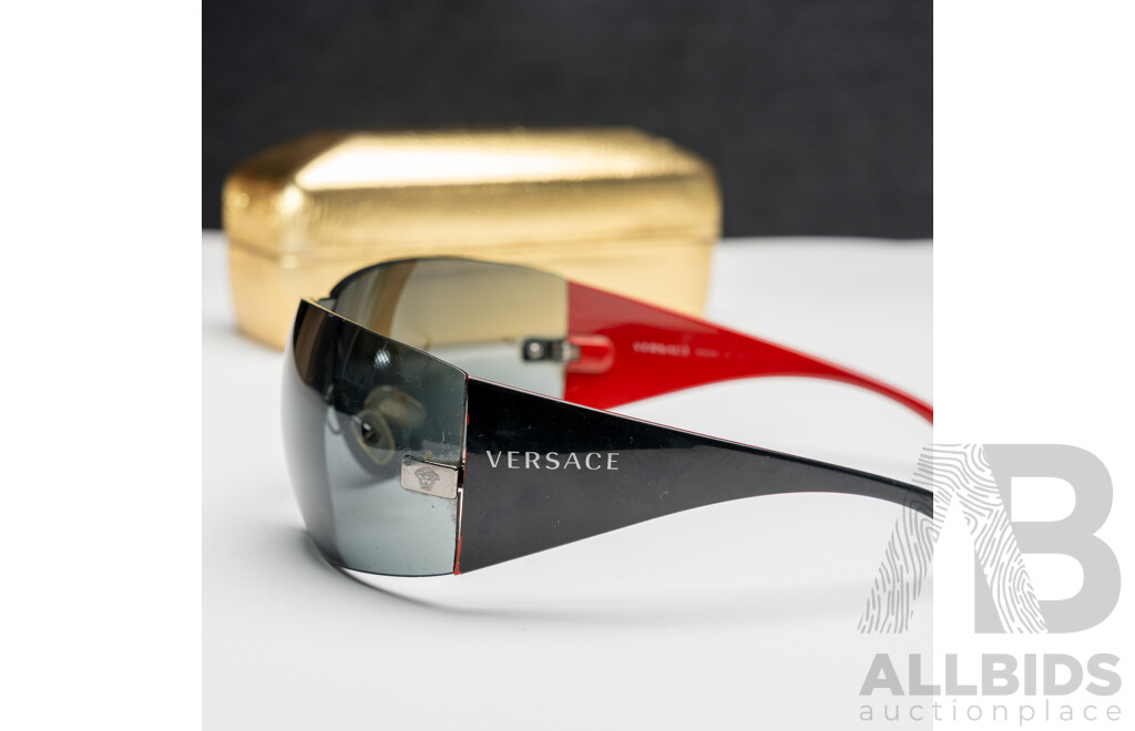 VERSACE Black Red Shield Wrap Sunglasses VE 2054 1001/87 115 3N 2O54