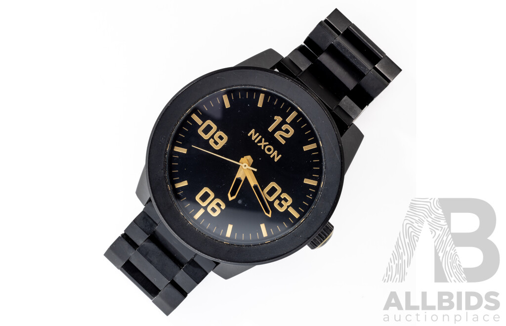 Nixon Take Charge 'The Corporal' Black & Gold 48mm Mens Watch