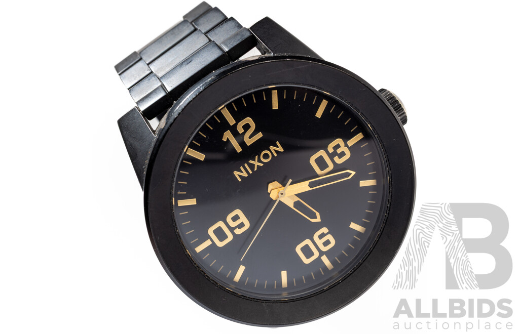 Nixon Take Charge 'The Corporal' Black & Gold 48mm Mens Watch