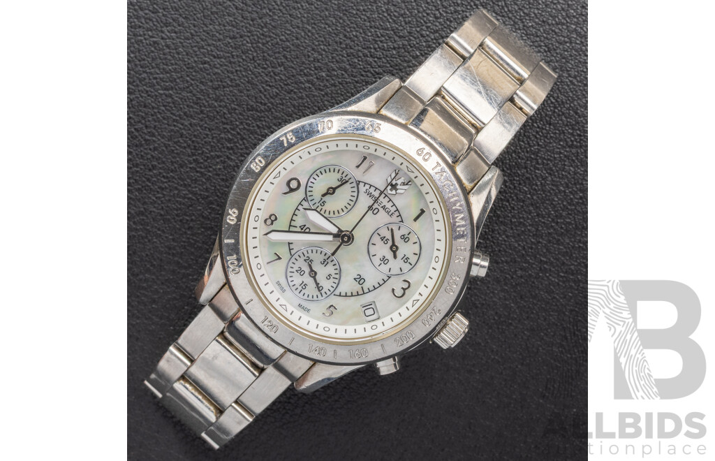 Swiss Eagle Chronograph 33mm Ladies Watch, SE-6026, Stainless Steel & Mother of Pearl