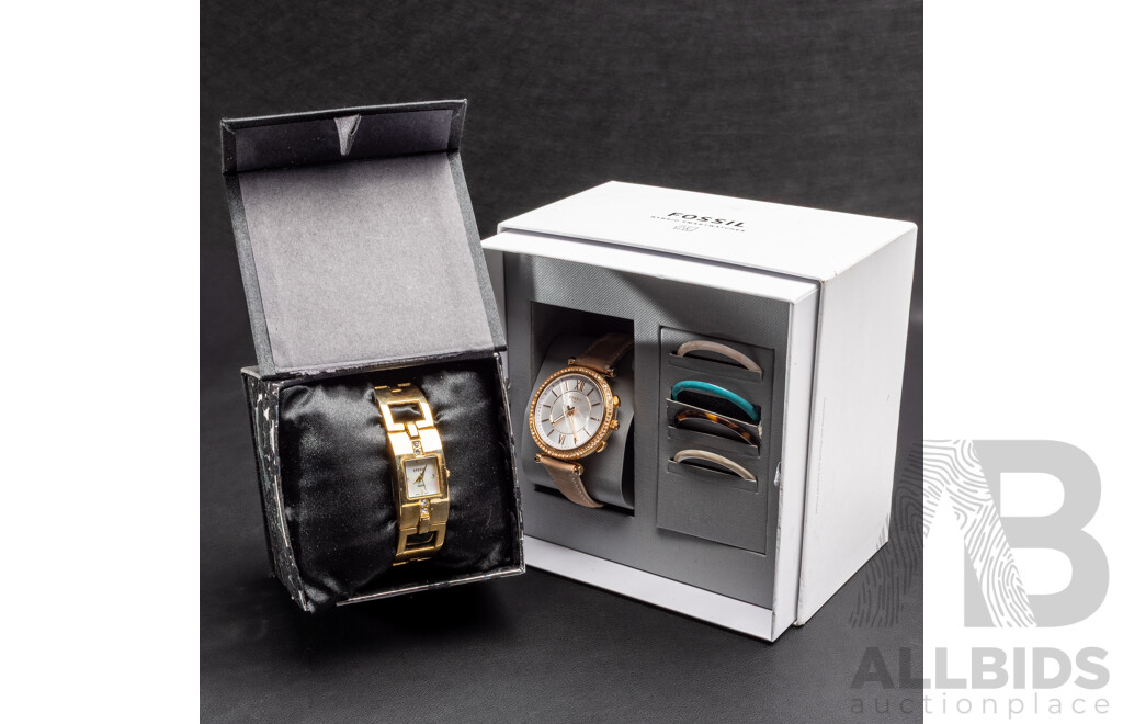 Fossil Hybrid Smartwatch with Interchanging Bezels & Diva Ladies Dress Watch, Both in Original Boxes
