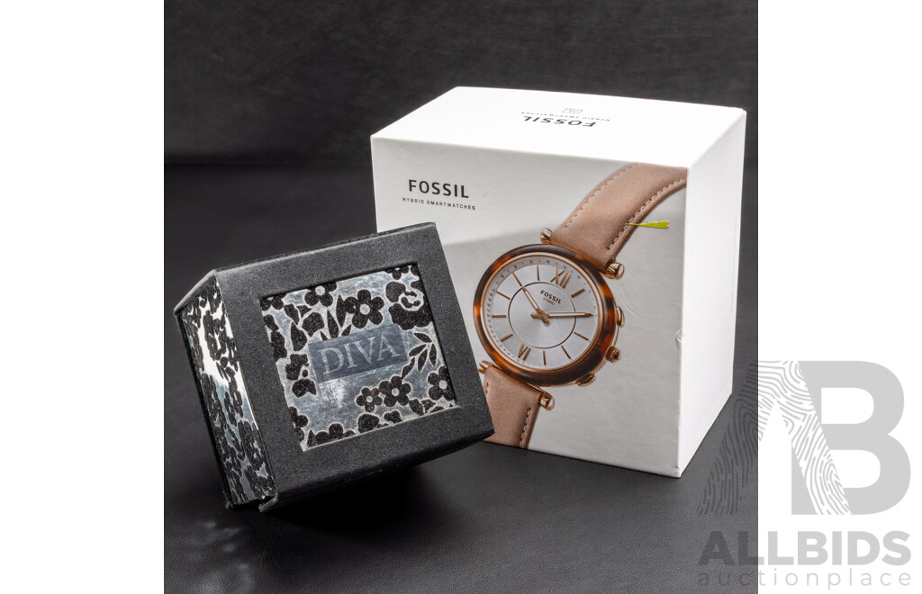 Fossil Hybrid Smartwatch with Interchanging Bezels & Diva Ladies Dress Watch, Both in Original Boxes