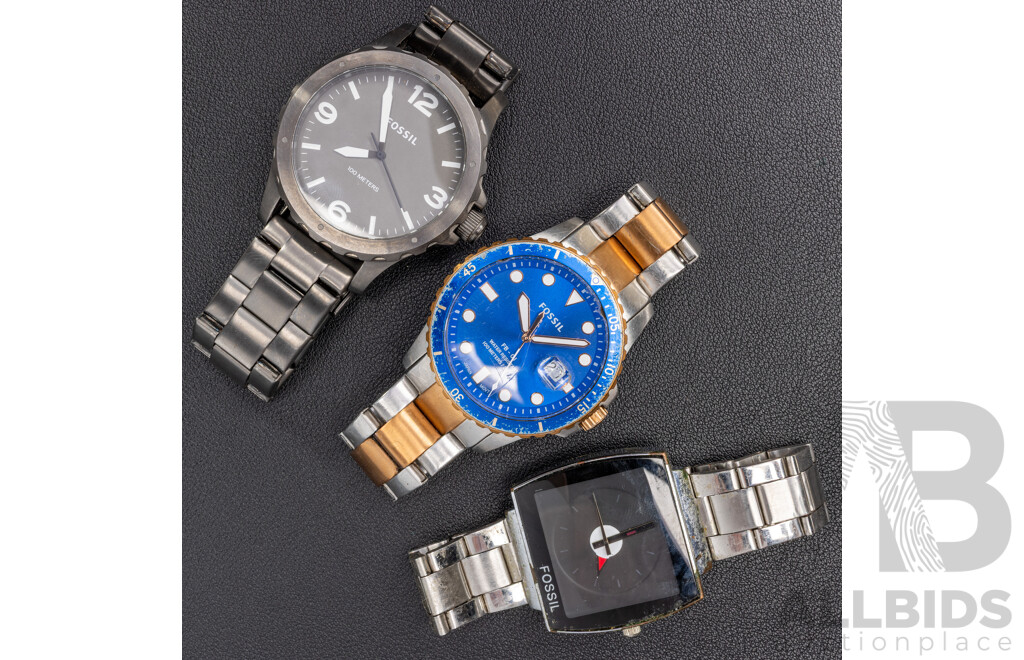 Collection of (3) Fossil Mens Watches, FS5654, JR1457 & FS0103