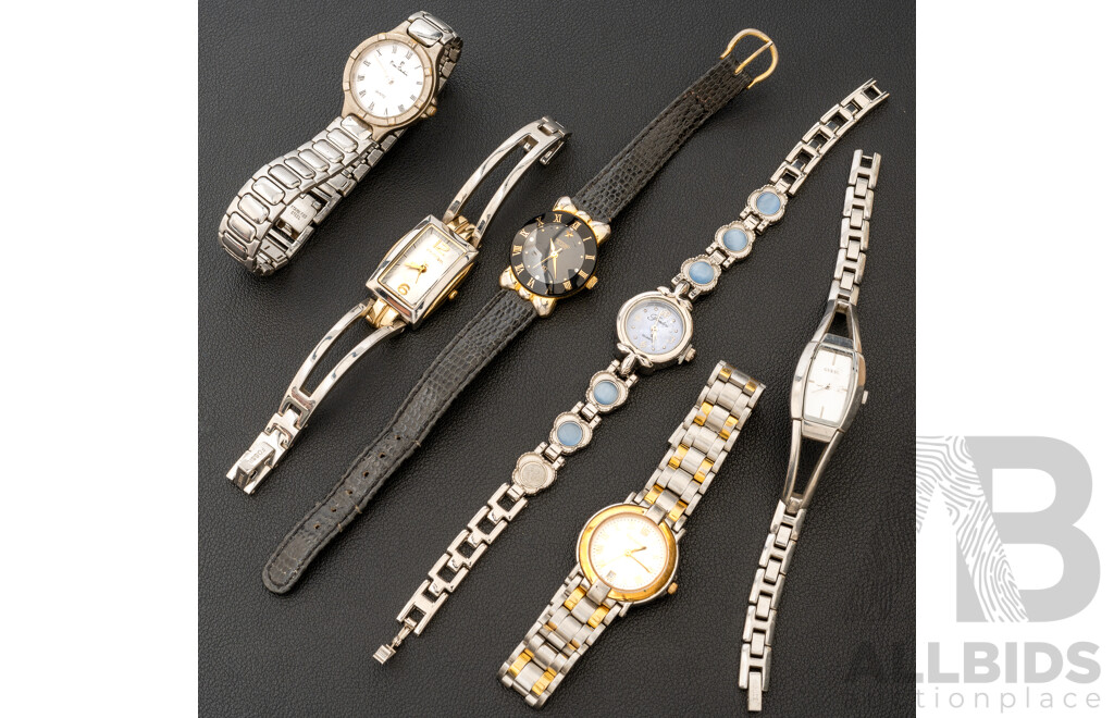 Collection of (5) Ladies Dress Watches Including Fossil, Guess, Fonidini