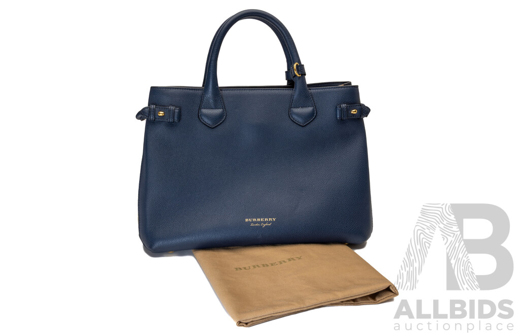 Burberry House Check Derby Navy Leather Tote Bag
