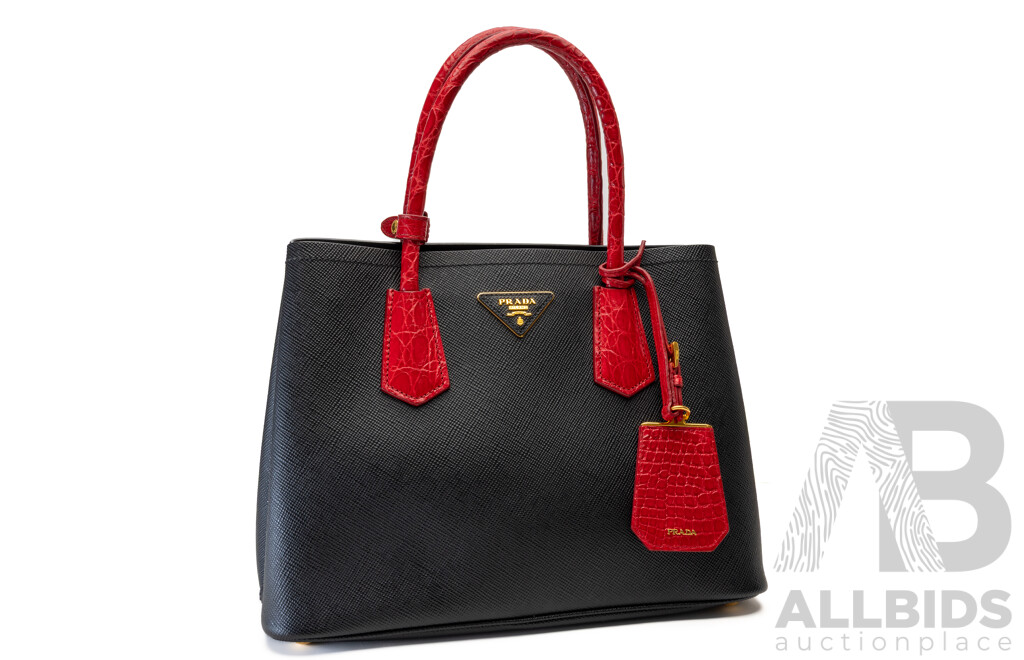 Prada Black/red Saffiano Leather Tote Bag