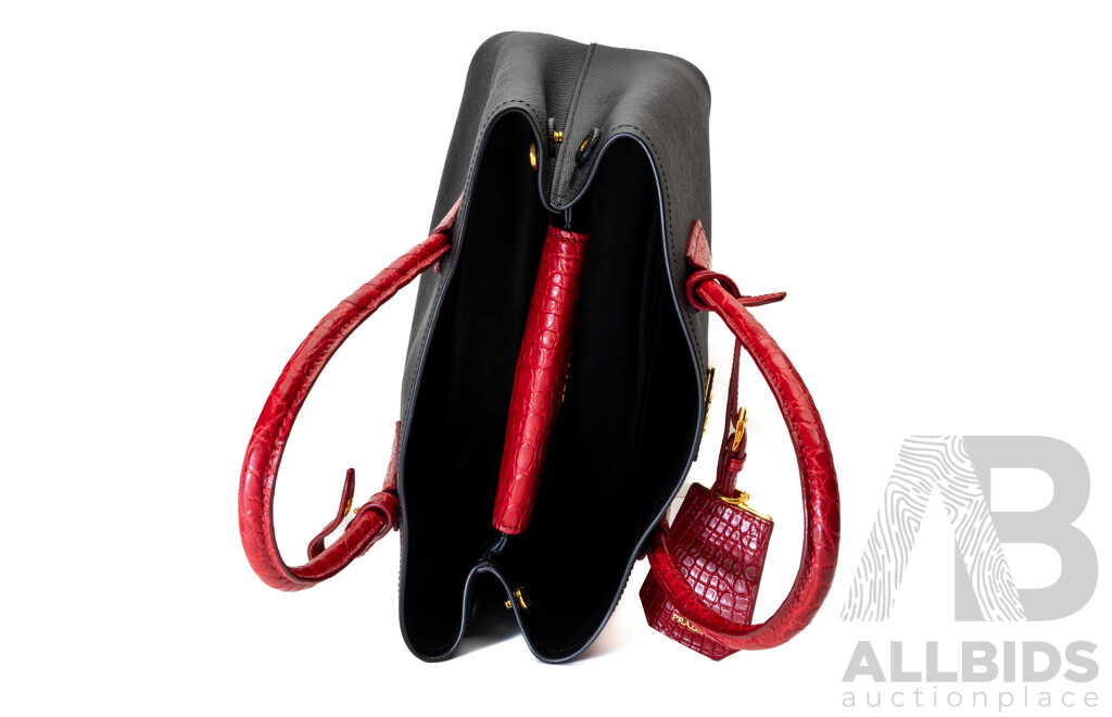 Prada Black/red Saffiano Leather Tote Bag