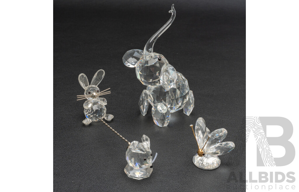 Collection of Swarvoski Crystal Animals - Elephant, Mouse, Butterfly & Rabbit